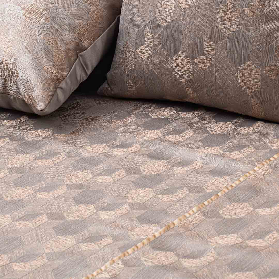 Premium King Size Rose- Gold Jacquard Mix (1+2+2) Bed Cover Design Twenty Four