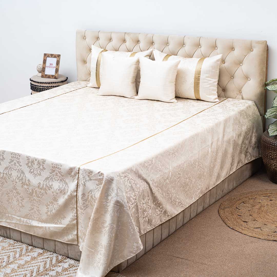 Premium King Size Jacquard Off White (1+2+2) Bed Cover Design Thirty Three
