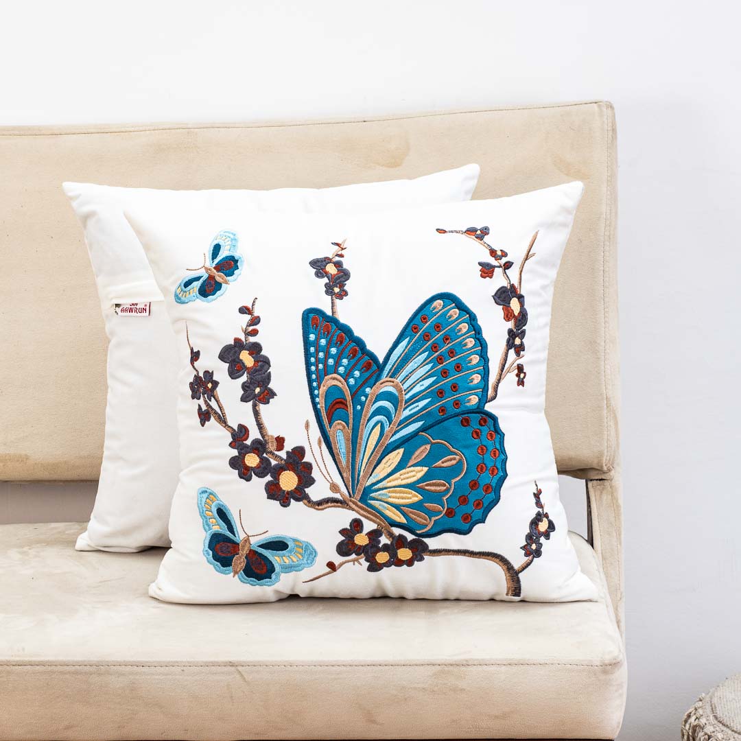 Premium Floral Butterfly Cushion Cover