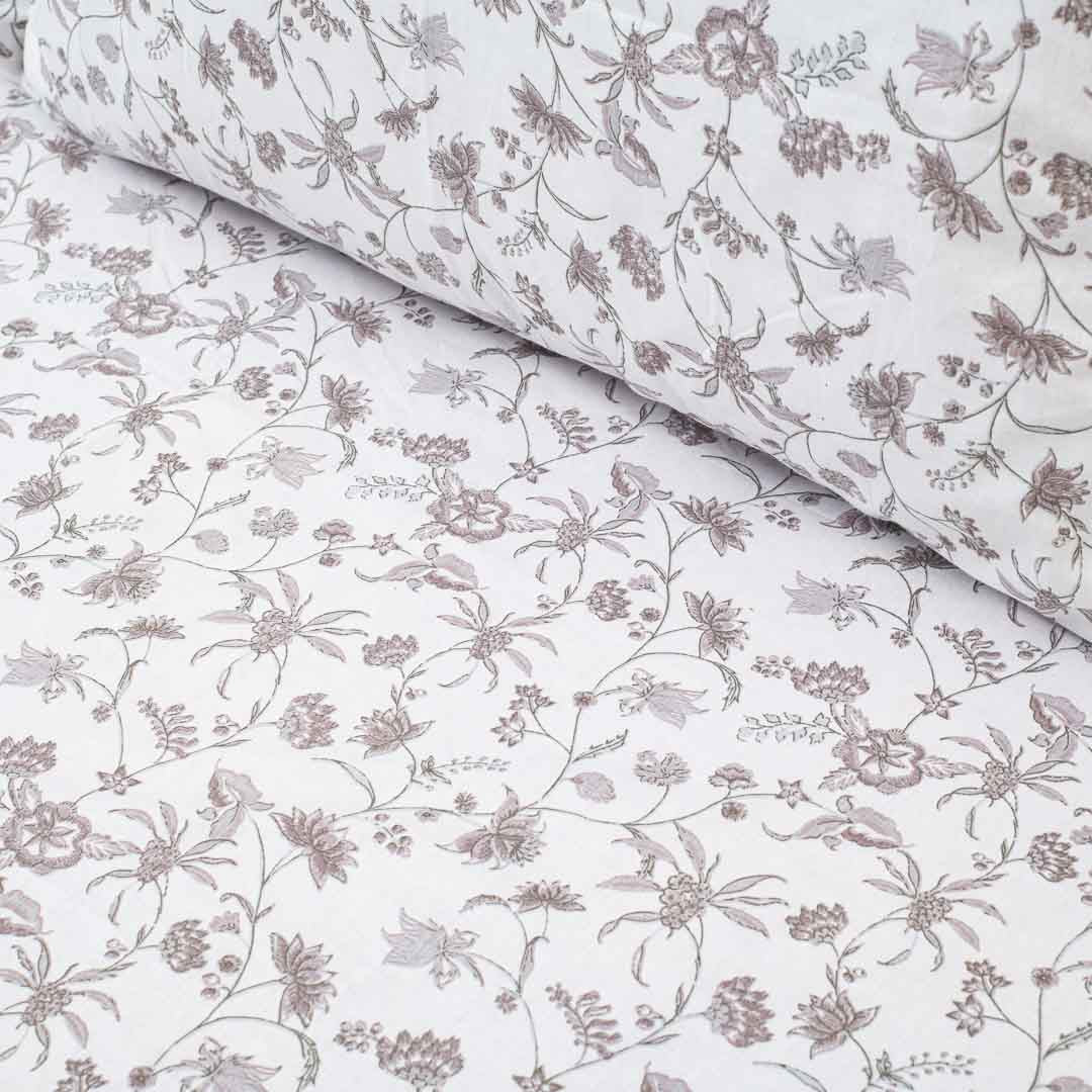 Premium Leaf King Size White- Multi Cotton Percale Print (1+2) Bed Cover Comes With Two Pillow Cover Design Sixteen