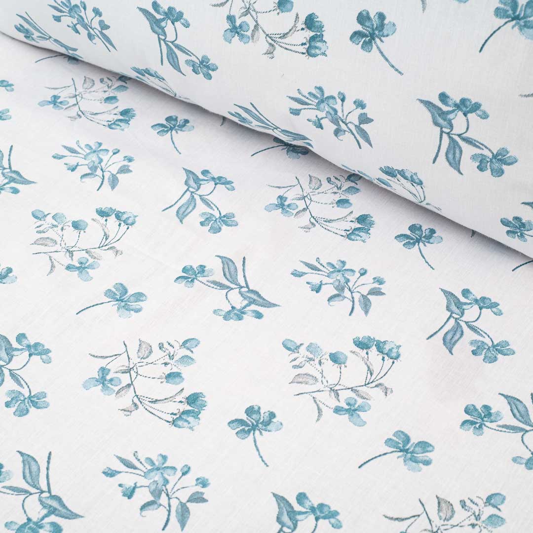 Premium Leaf King Size White- Blue Cotton Percale Print (1+2) Bed Cover Comes With Two Pillow Cover Design Thirteen