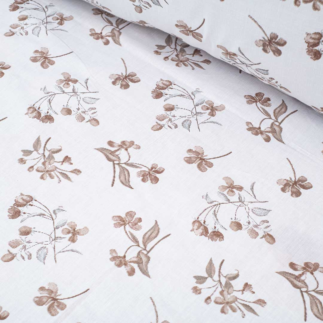 Premium Leaf King Size White Cotton Percale Print (1+2) Bed Cover Comes With Two Pillow Cover Design Twelve