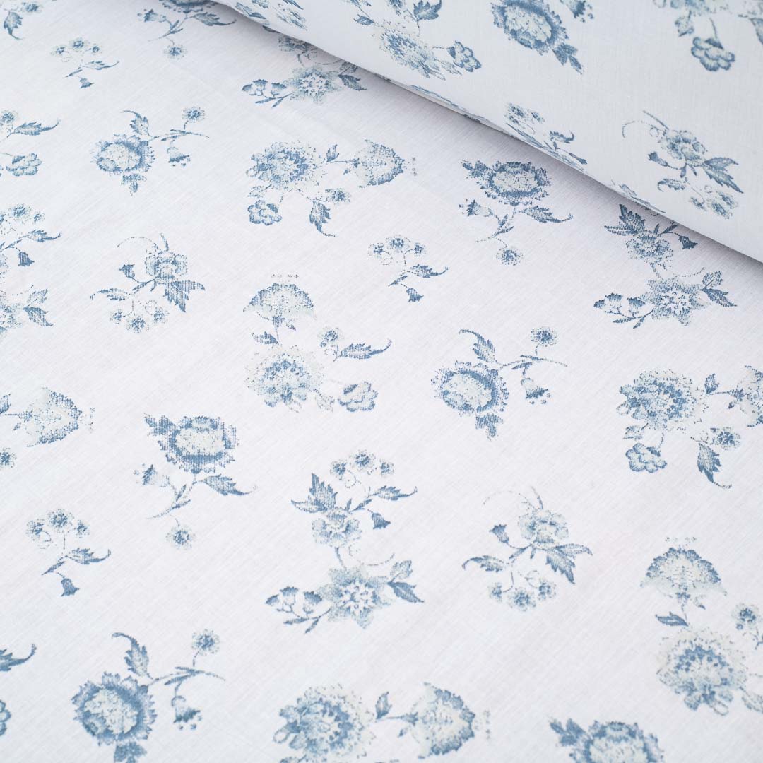 Premium Leaf King Size White- Blue Cotton Percale Print (1+2) Bed Cover Comes With Two Pillow Cover Design Ten
