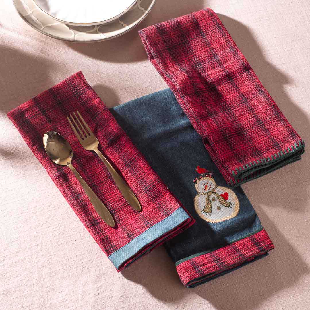 Premium Snowman Embroidery (03 ocs set) Napkin