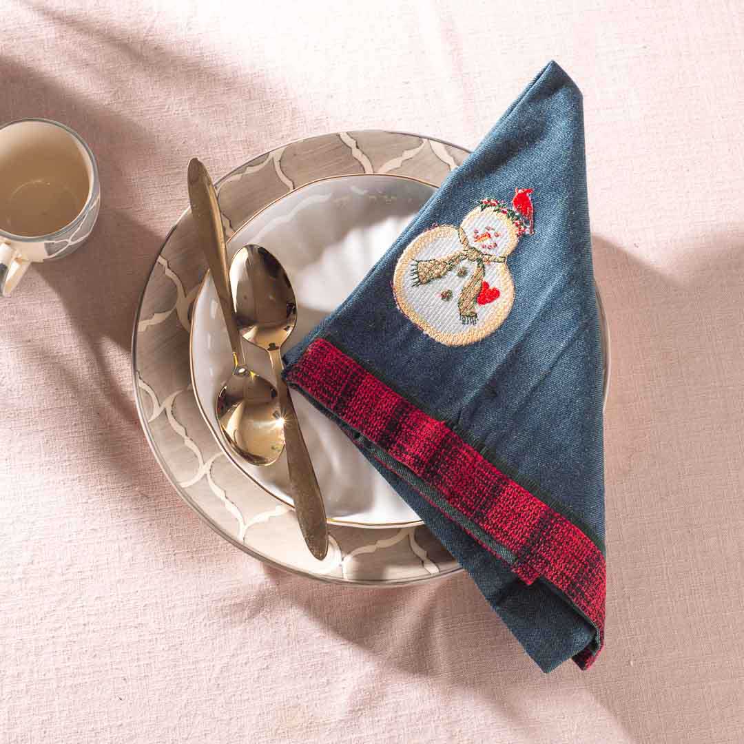 Premium Snowman Embroidery (03 ocs set) Napkin