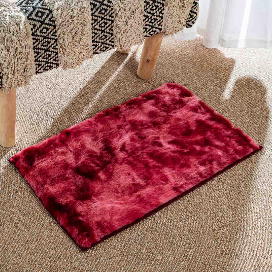 Premium Red Multi Rabit Fur Tye Dye Door Mat Shead Four