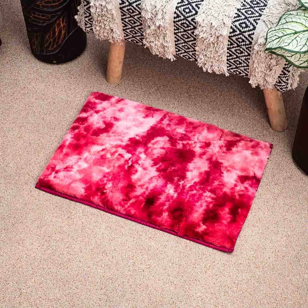 Premium Red Multi Rabit Fur Tye Dye Door Mat Shead Four