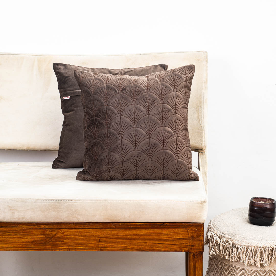 Premium self Embossed Leaf Design Cushion Cover