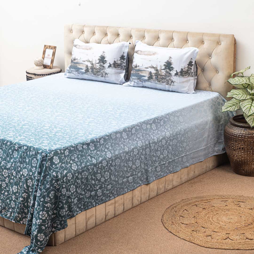Premium 100% Cotton Ocean Bloom Bed Sheet Design One