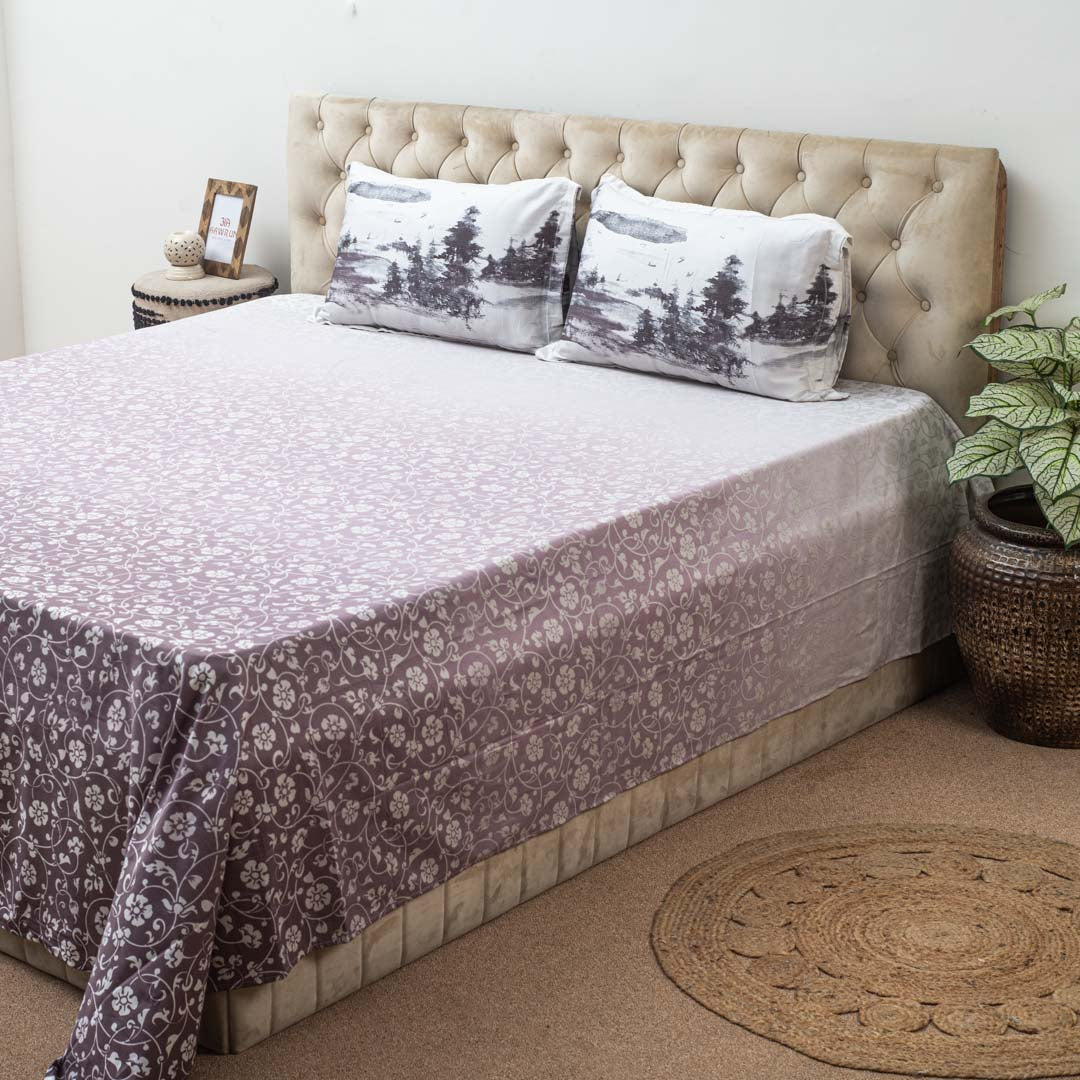 Premium 100% Cotton Vintage Lavender Bed Sheet Design Six