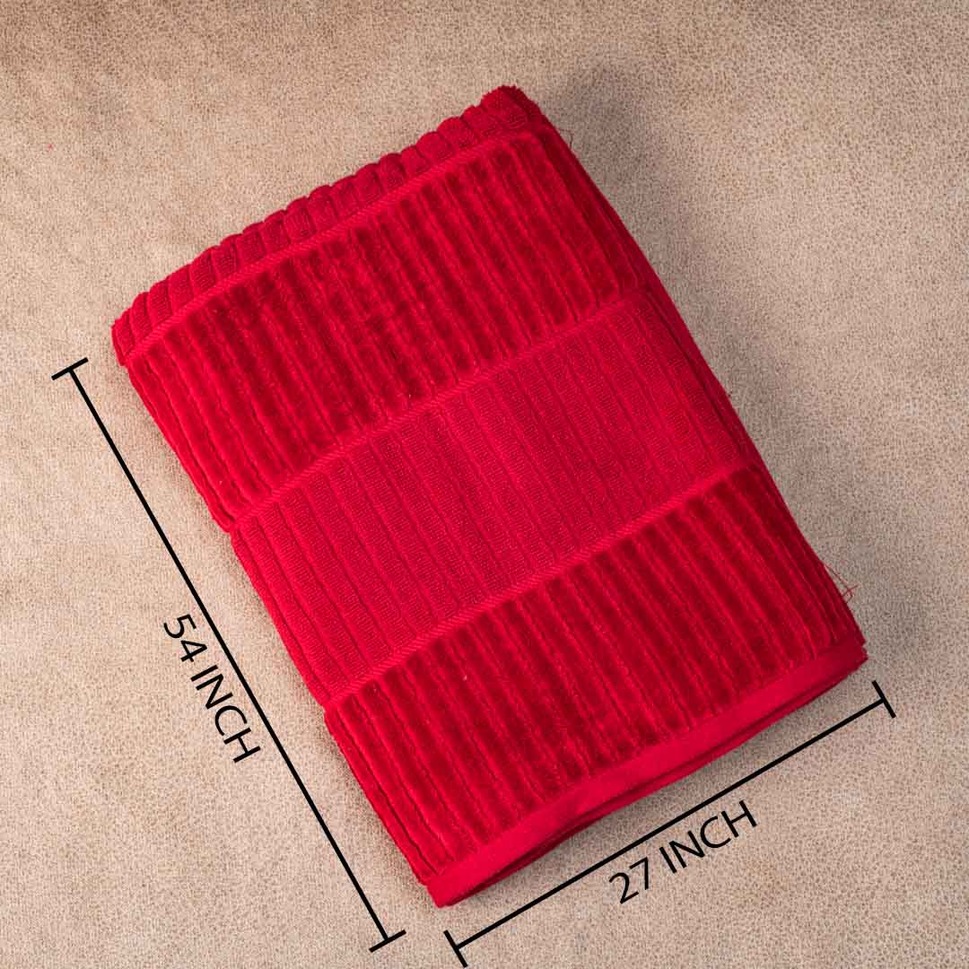 Premium Textured Ruby Red Bath Towel Design Three