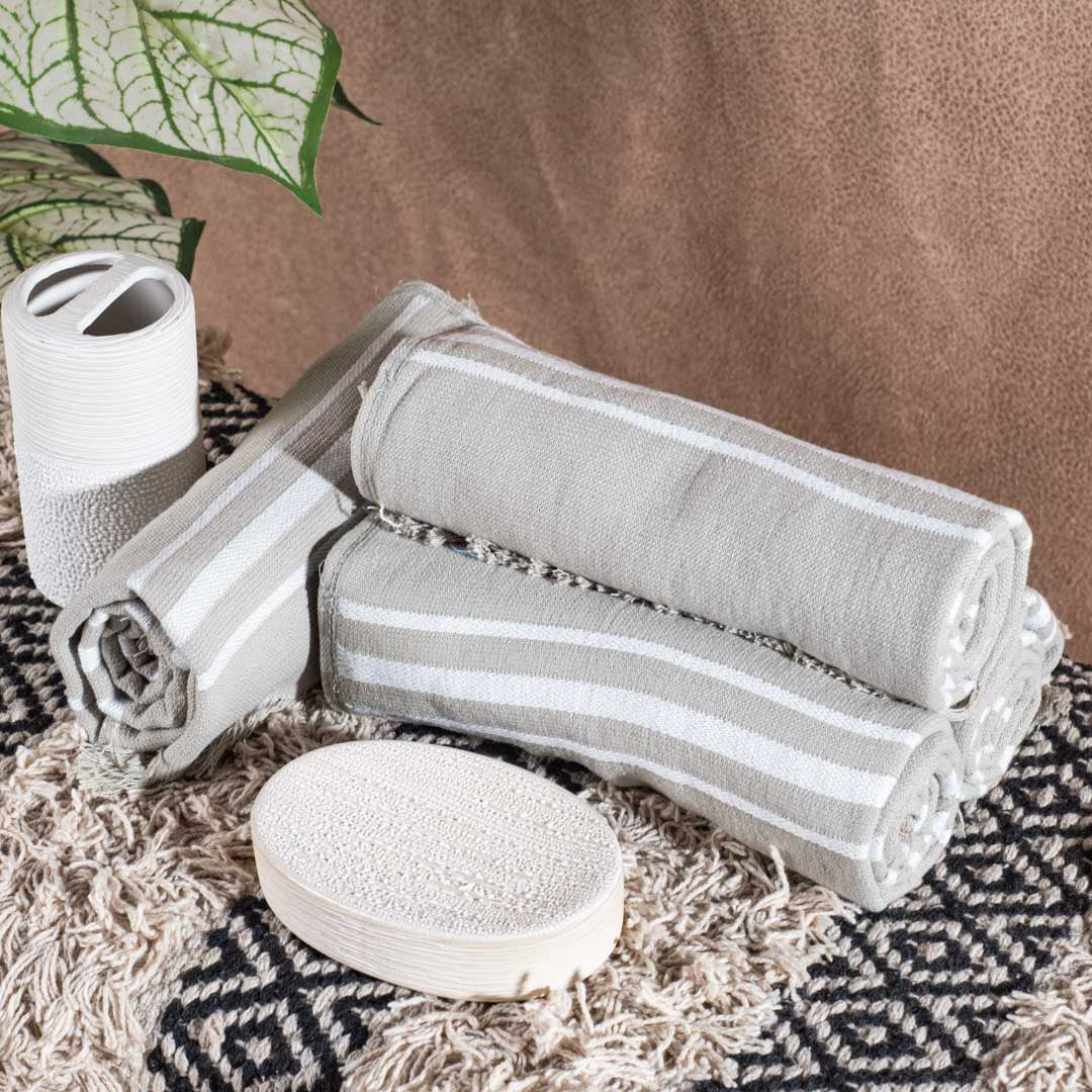 Premium Earthstone Stripe Turkish Hand Towel