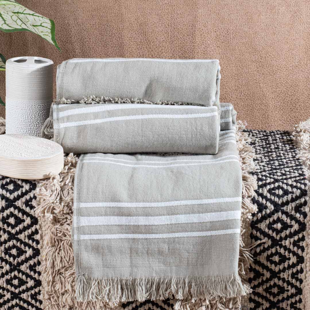 Premium Earthstone Stripe Turkish Hand Towel