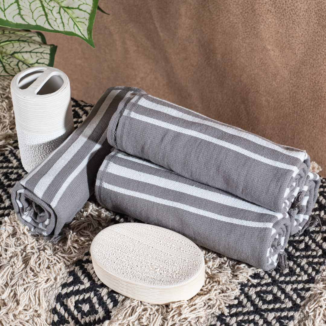 Premium Earthstone Stripe Turkish Hand Towel