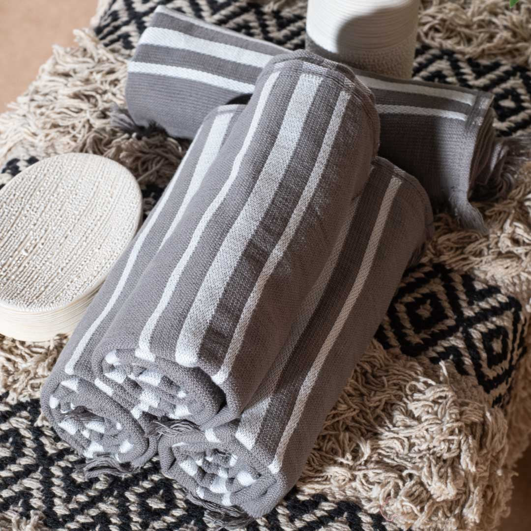 Premium Earthstone Stripe Turkish Hand Towel