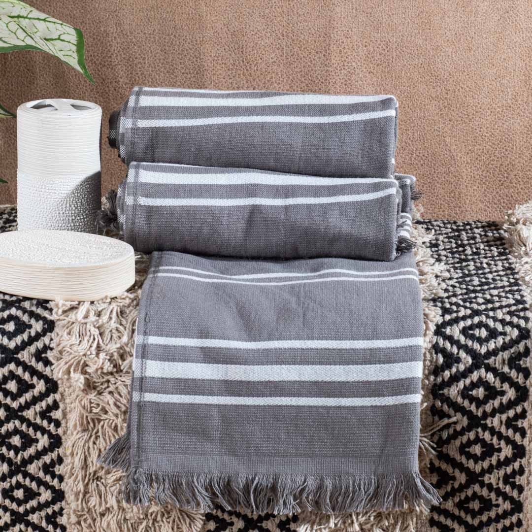 Premium Earthstone Stripe Turkish Hand Towel
