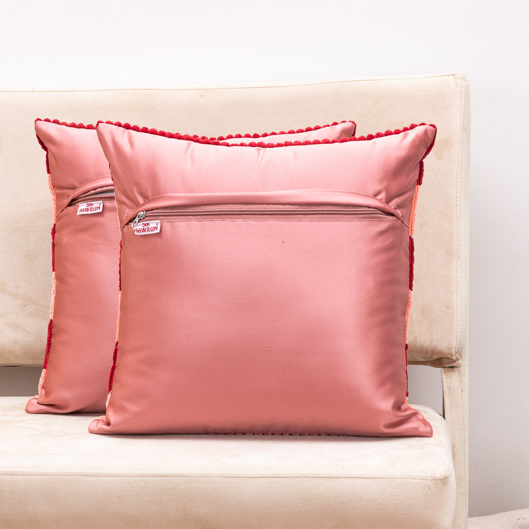 StripeFur Maroon-Peach Fur Velvet Cushion Cover – 16x16 Inch Stylish Home Décor