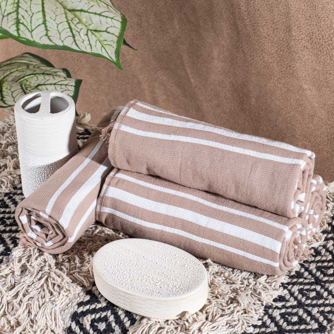 Premium Earthstone Stripe Turkish Hand Towel