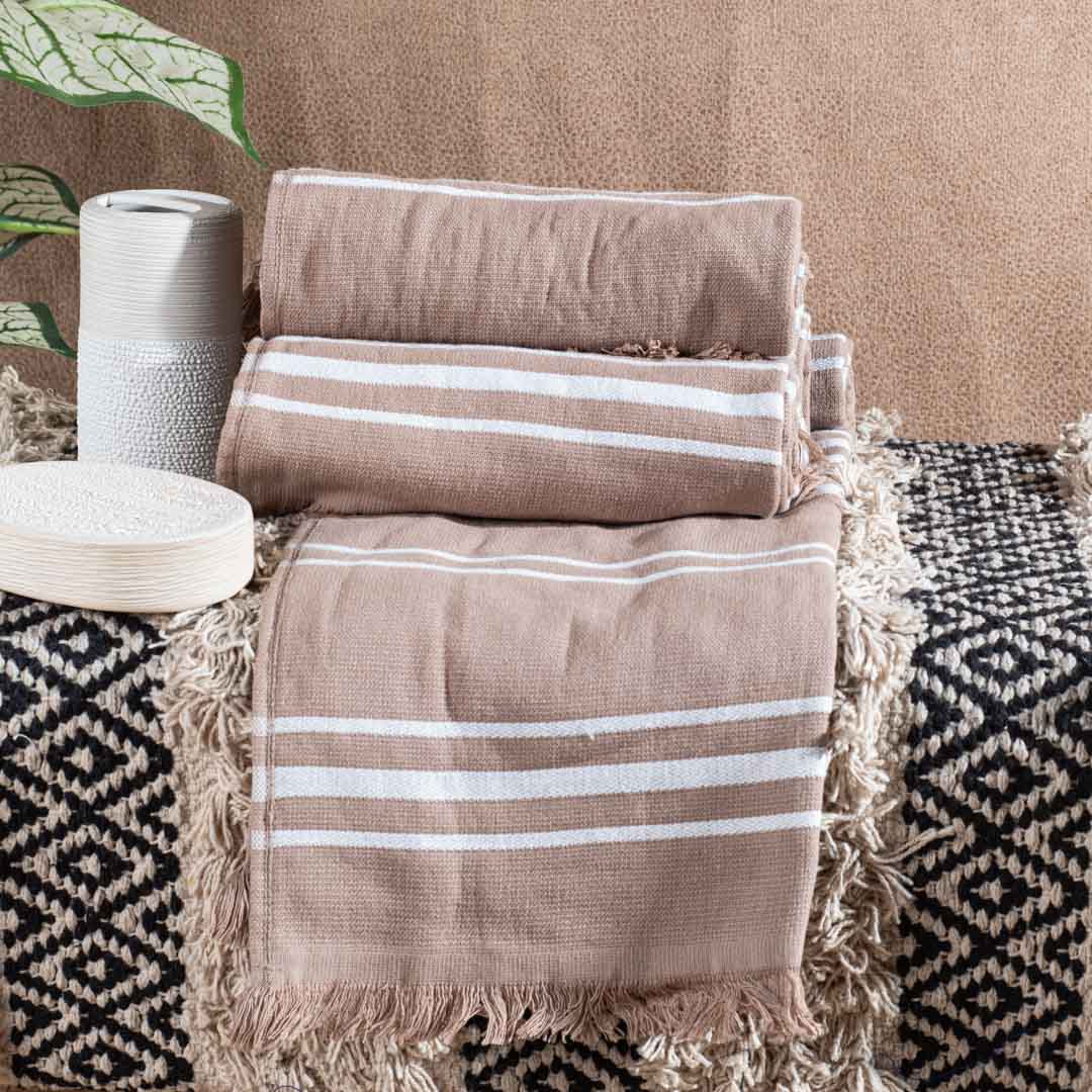 Premium Earthstone Stripe Turkish Hand Towel