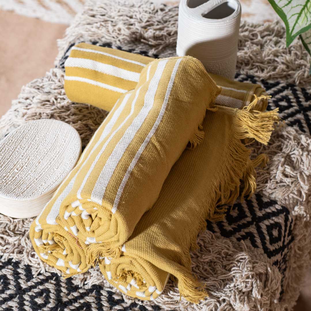 Premium Earthstone Stripe Turkish Hand Towel