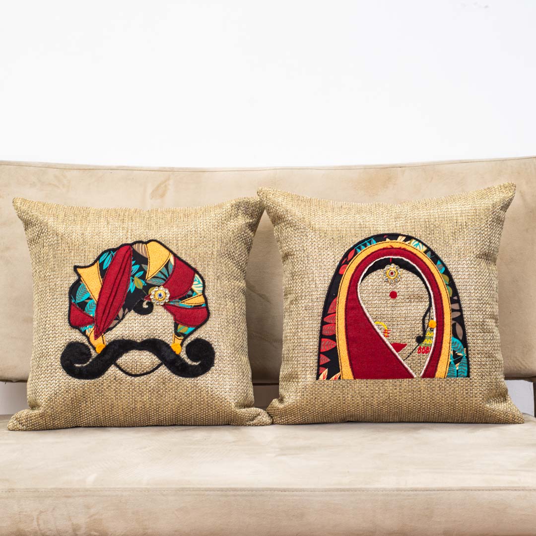 MR. RAJASTHAN And MRS. RAJASTHAN Combo Traditional Cushion Cover