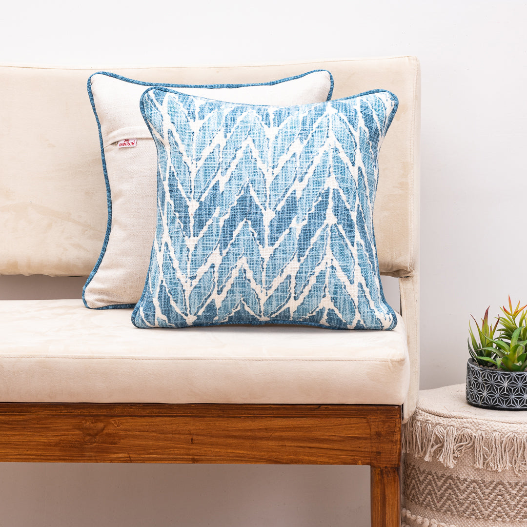 Ikat Zig Blue Cotton Cushion Cover – 16x16 Inch Stylish Home Décor