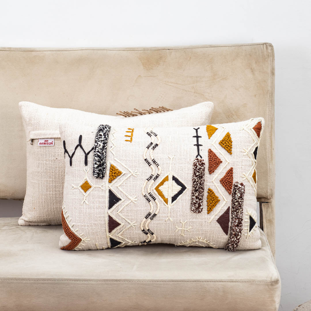 Tribal Embroidered Handcrafted Slub Cotton Cushion Cover