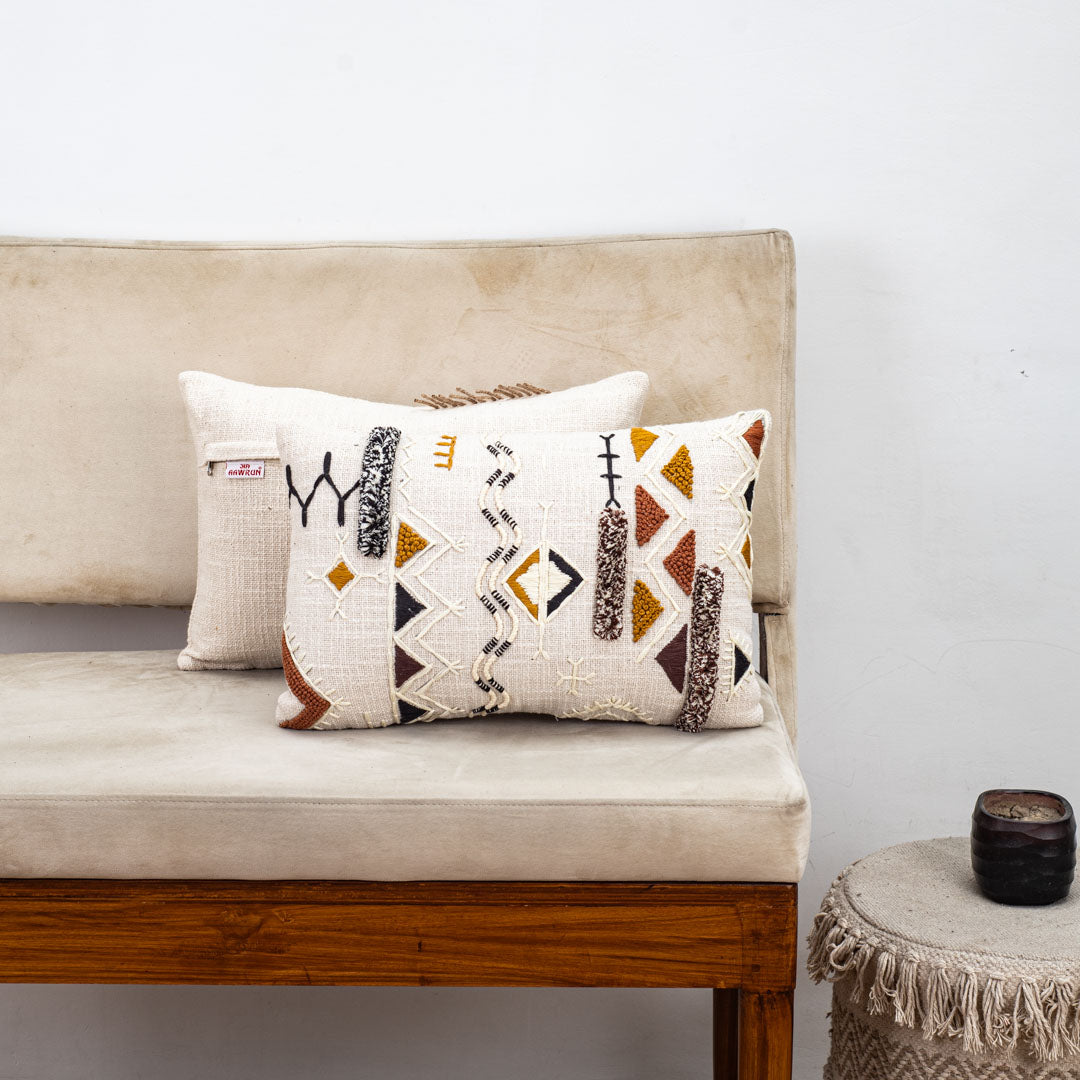 Tribal Embroidered Handcrafted Slub Cotton Cushion Cover