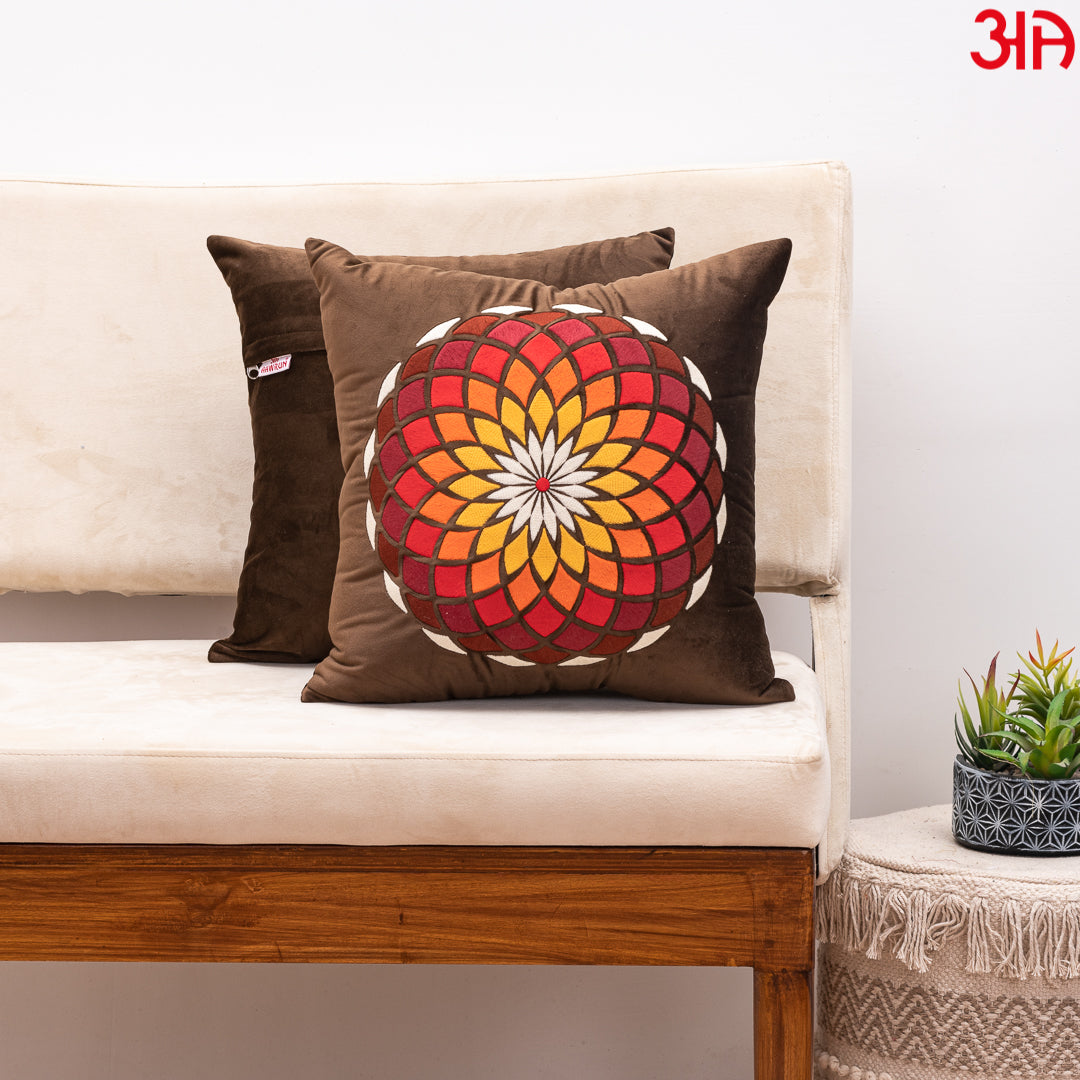 Rangoli Floral Cushion Cover 16x16 Inch
