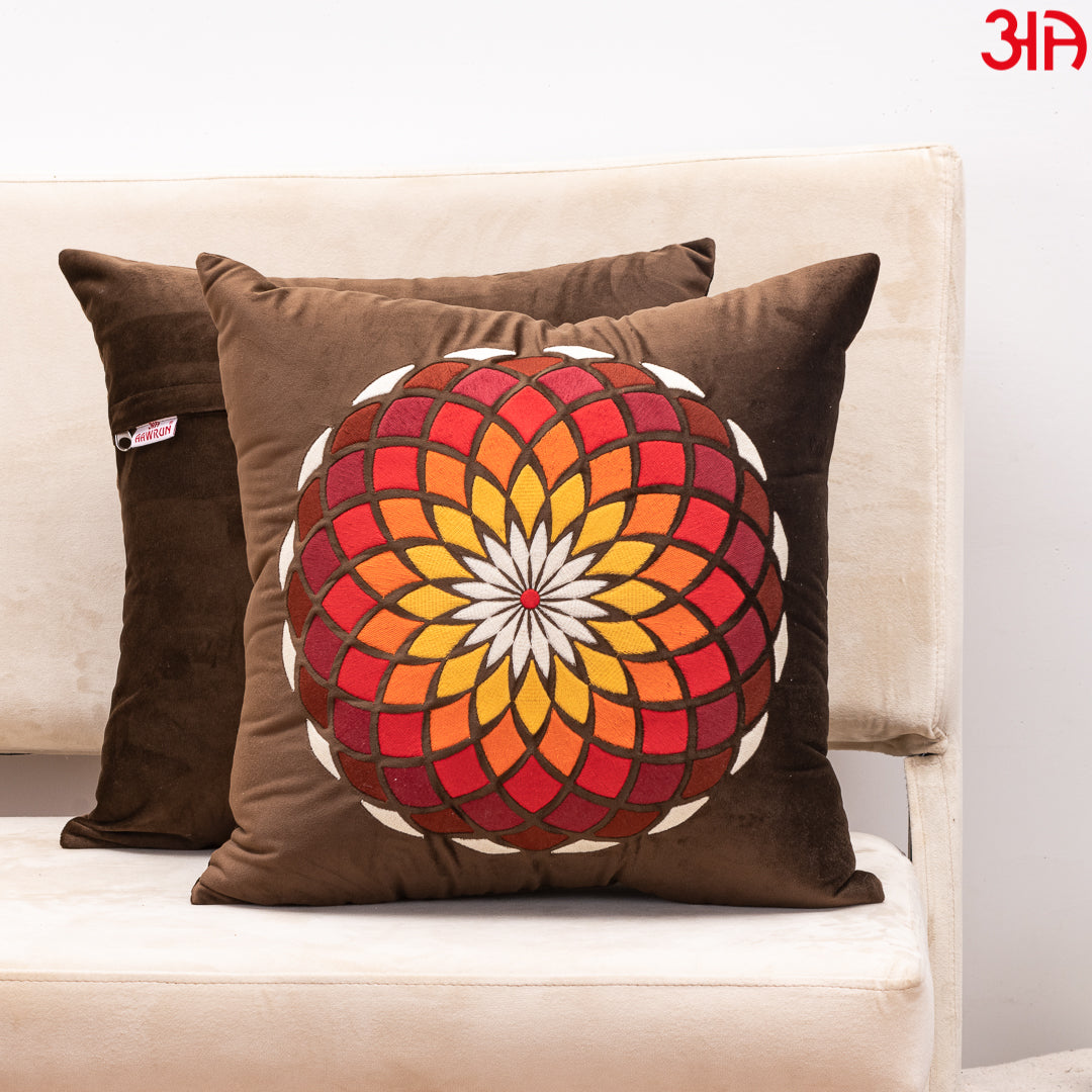 Rangoli Floral Cushion Cover 16x16 Inch