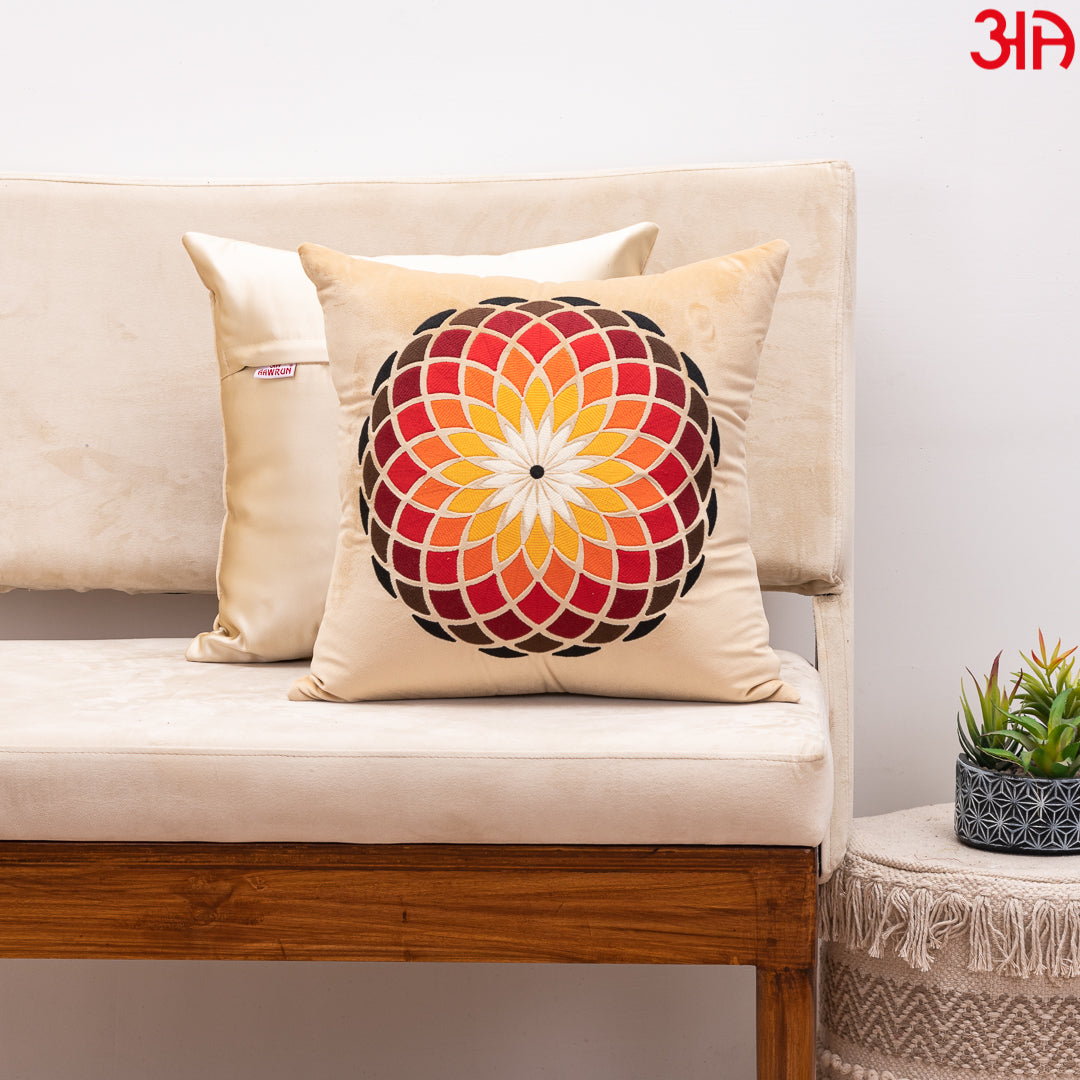 Rangoli Floral Cushion Cover 16x16 Inch