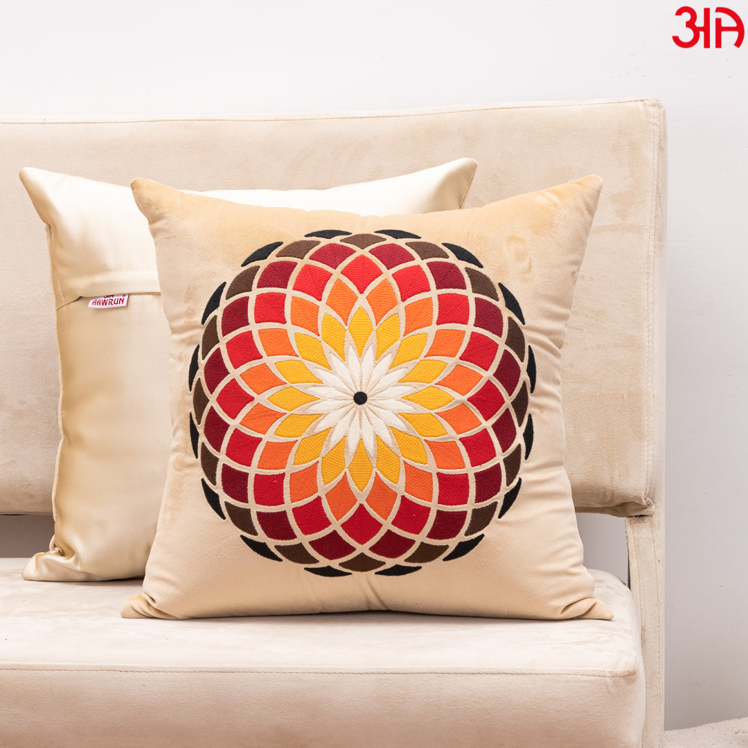 Rangoli Floral Cushion Cover 16x16 Inch
