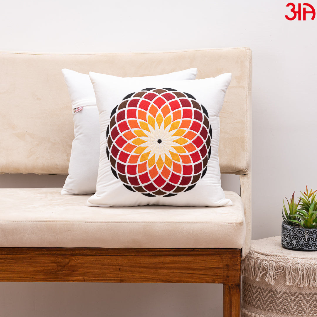 Rangoli Floral Cushion Cover 16x16 Inch