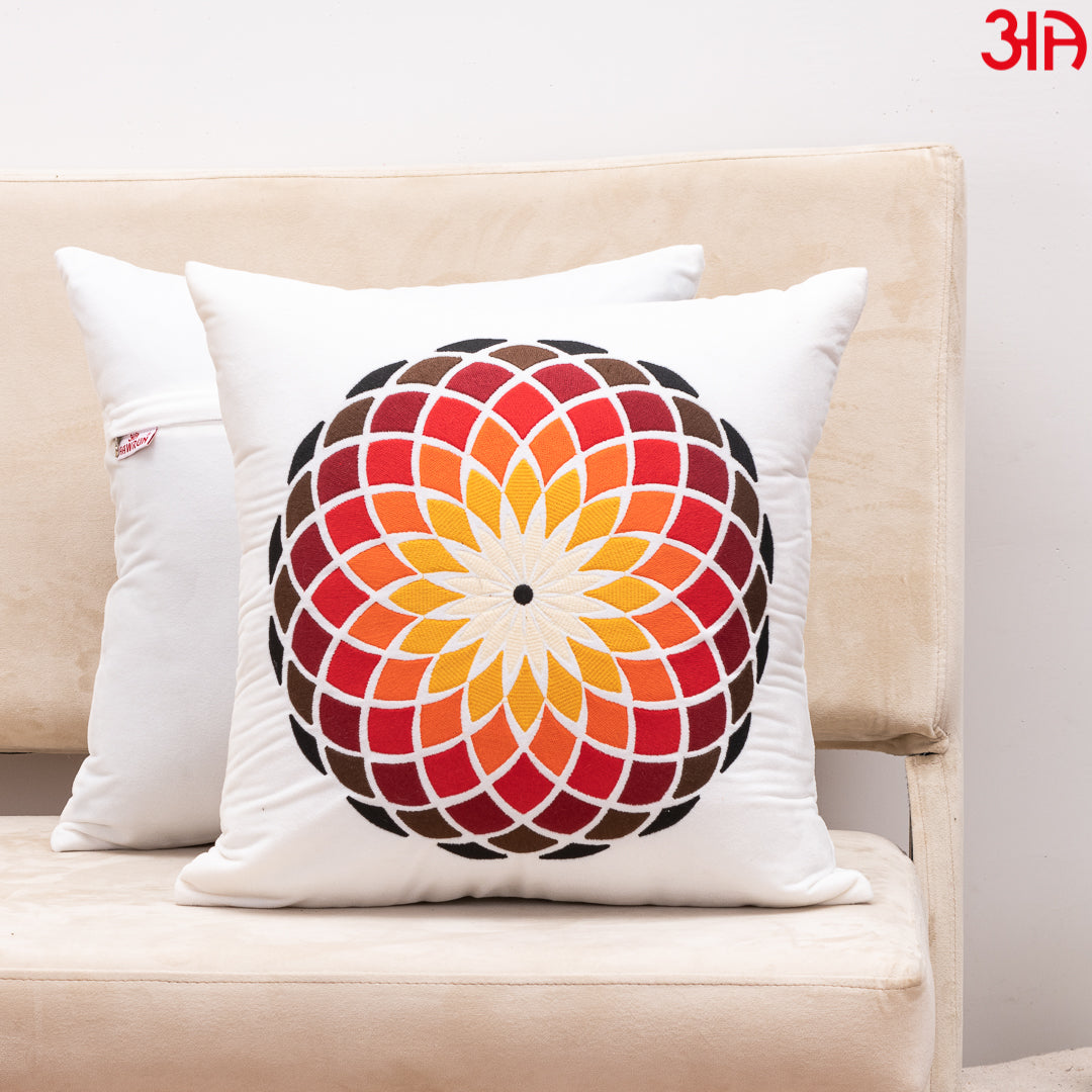 Rangoli Floral Cushion Cover 16x16 Inch