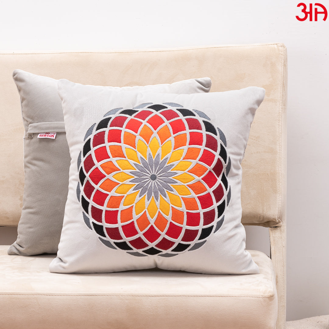 Rangoli Floral Cushion Cover 16x16 Inch