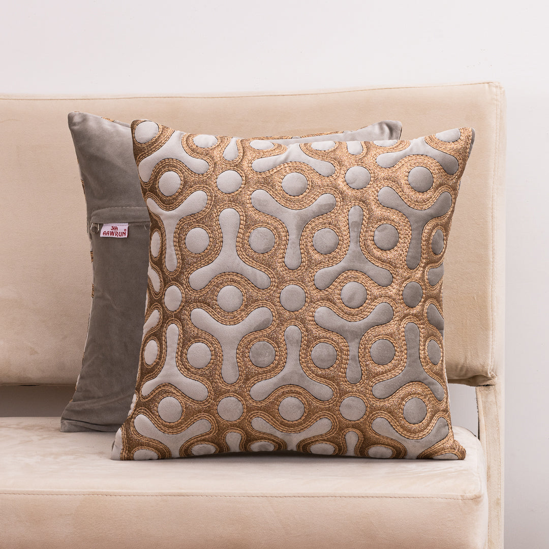 Artis-Stitch Grey Velvet Cushion Cover – 16x16 Inch Stylish Home Décor