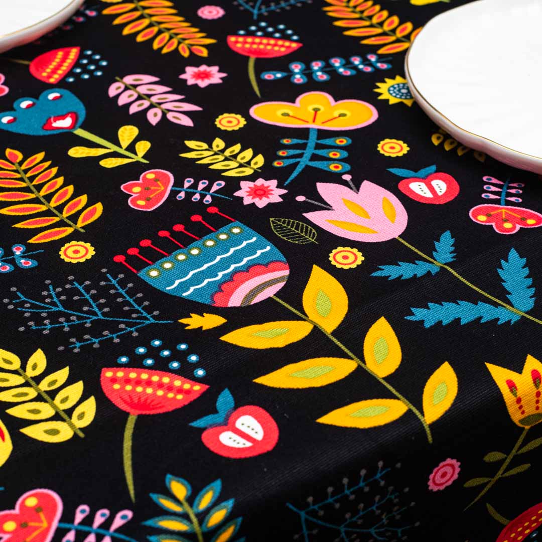 Whimsical Folk Floral Tablecloth