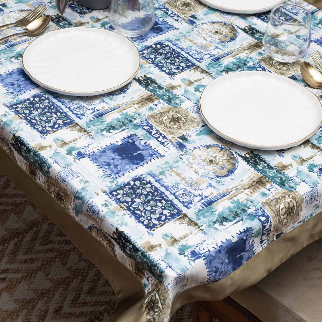 Blue Patchwork Print Tablecloth