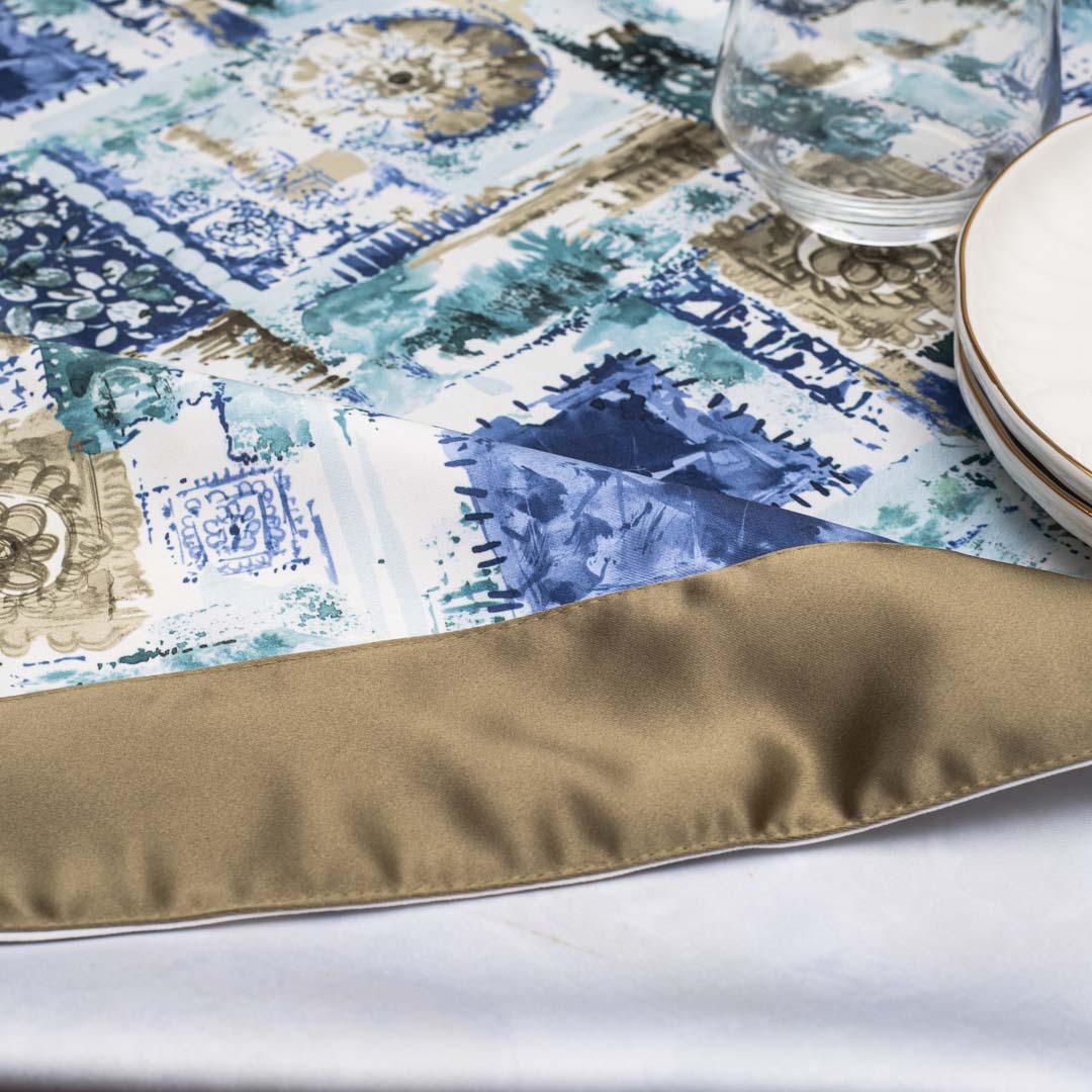 Blue Patchwork Print Tablecloth