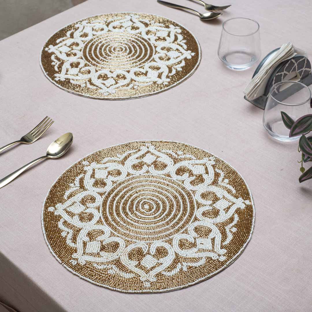 Handcrafted Golden Mosaic Table Mat