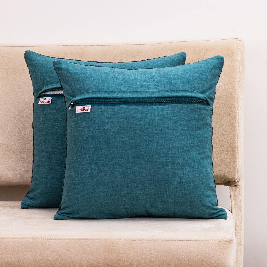 GridWeave Peacock Green Jute Cushion Cover – 16x16 Inch Stylish Home Décor