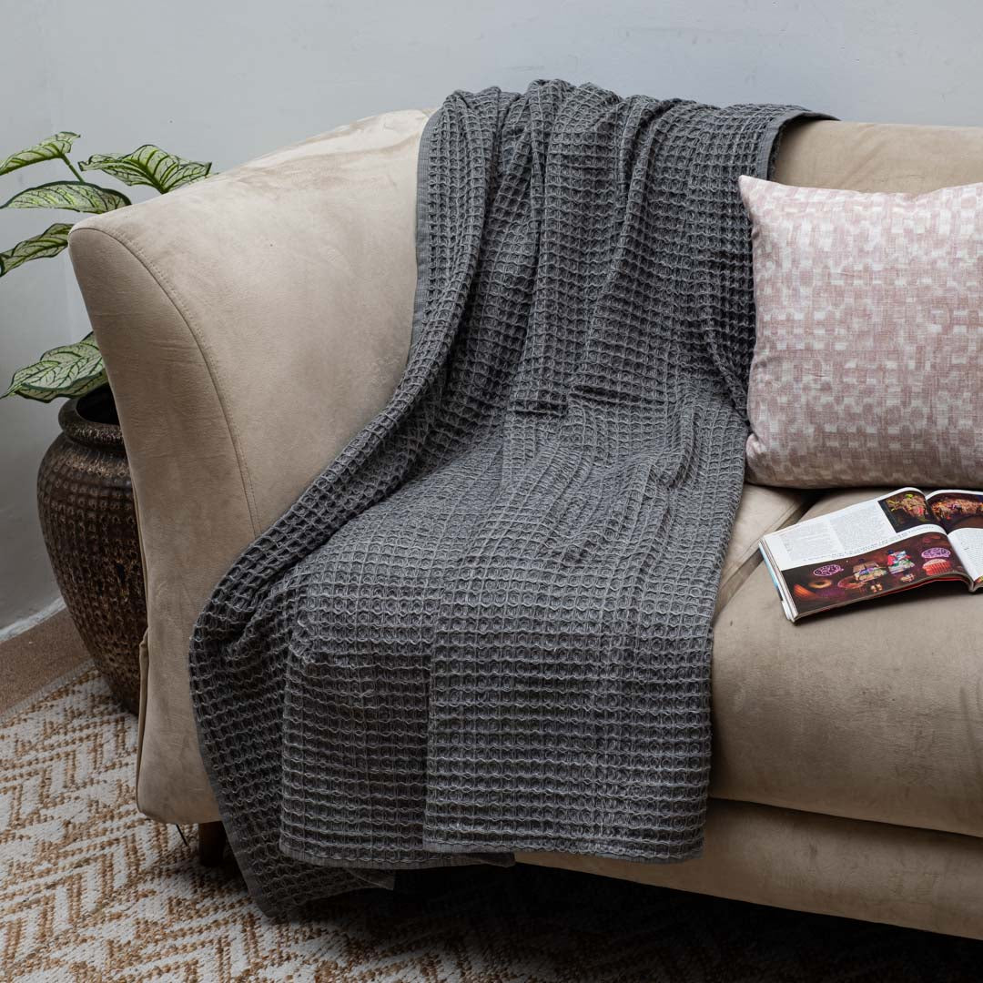 Graphite Grid Cozy Sofa Throw