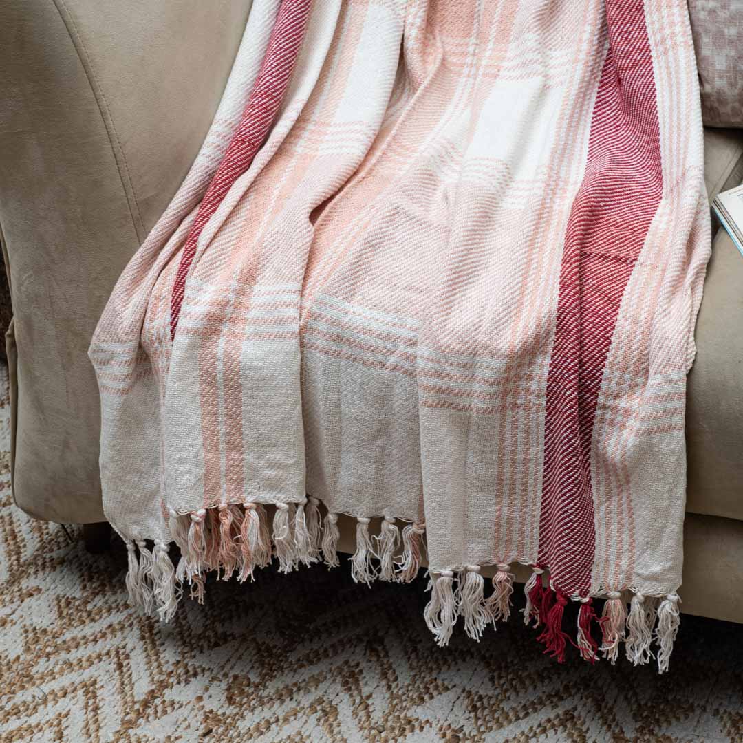 Striped Fringe Cozy Sofa Throw