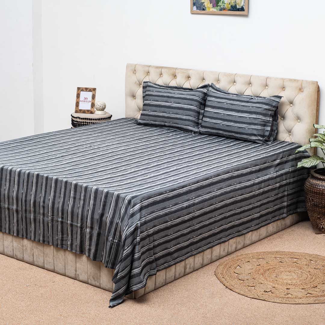 Modern Abstract Stripe Bed Sheet 2pc Pillow Cover 1pc Bed Sheet- D1