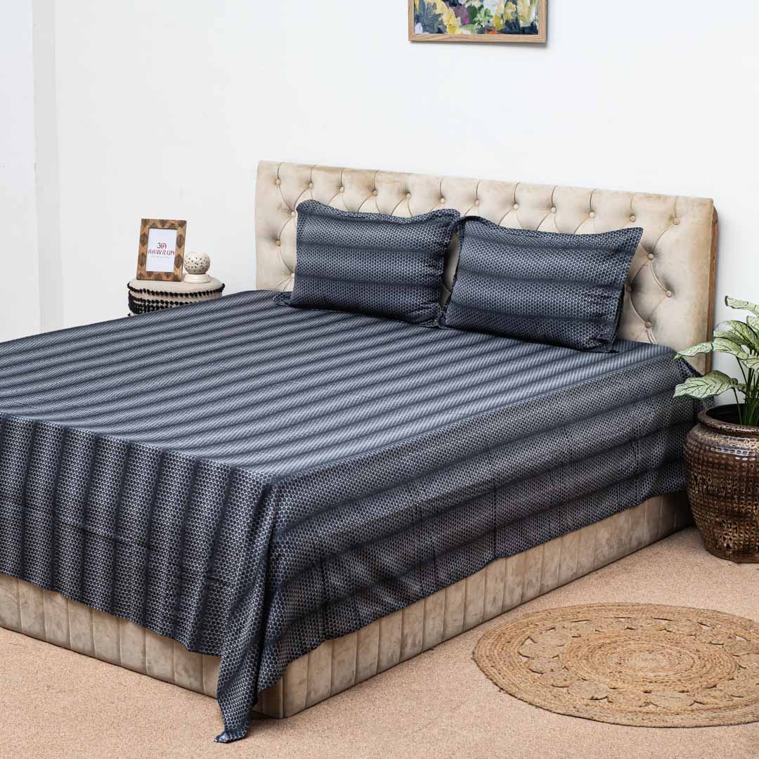 Modern Abstract Stripe Bed Sheet 2pc Pillow Cover 1pc Bed Sheet- D3