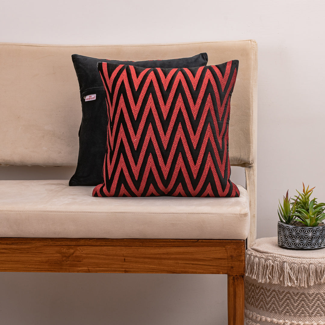 ZigWeave Red Velvet Cushion Cover – 16x16 Inch Stylish Home Décor