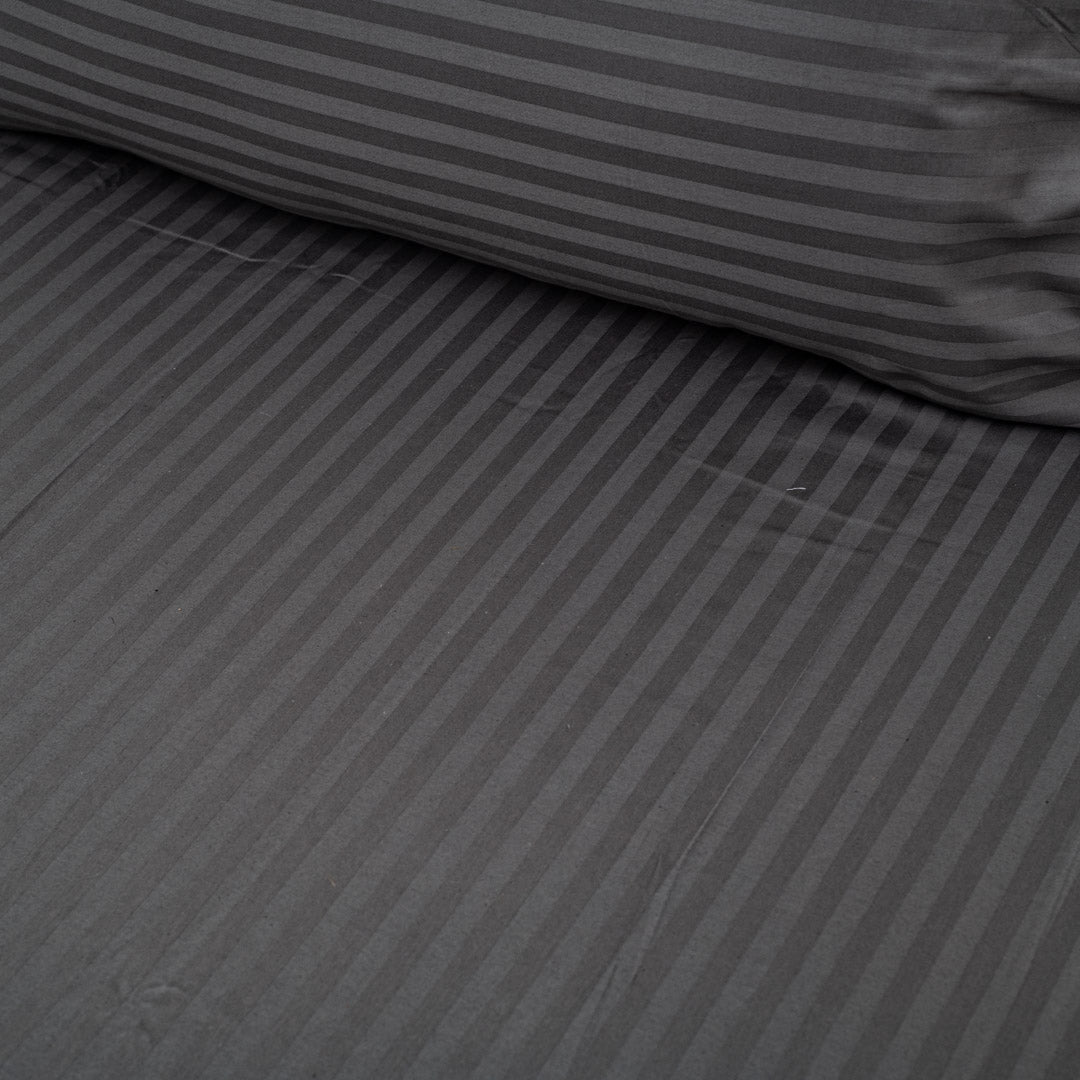 Elegant Dobby Stripe Bed Sheet 2pc Pillow Cover 1pc Bed Sheet- BLACK