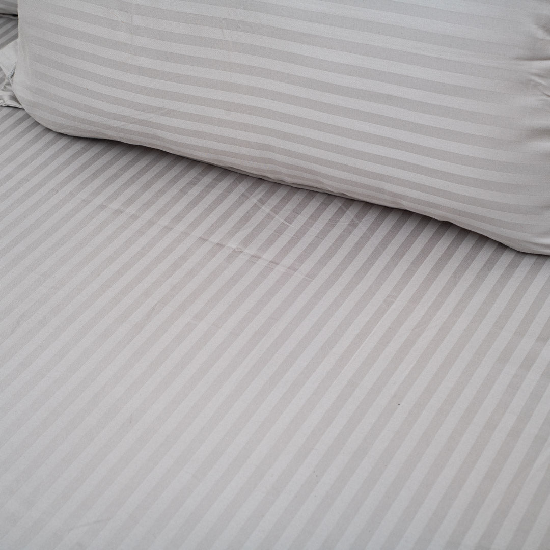 Elegant Dobby Stripe Bed Sheet 2pc Pillow Cover 1pc Bed Sheet- GREY
