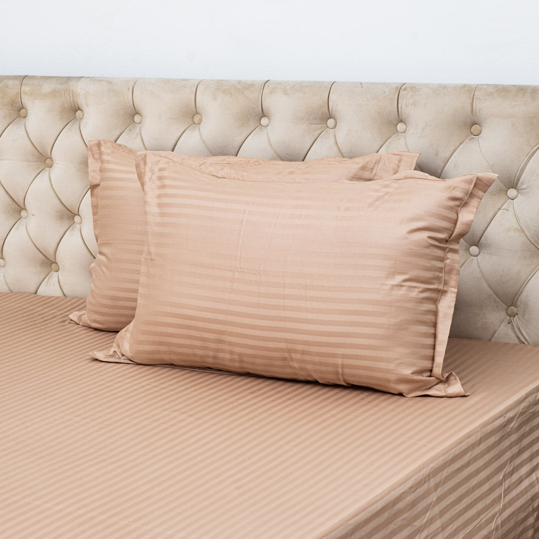Elegant Dobby Stripe Bed Sheet 2pc Pillow Cover 1pc Bed Sheet- BEIGE