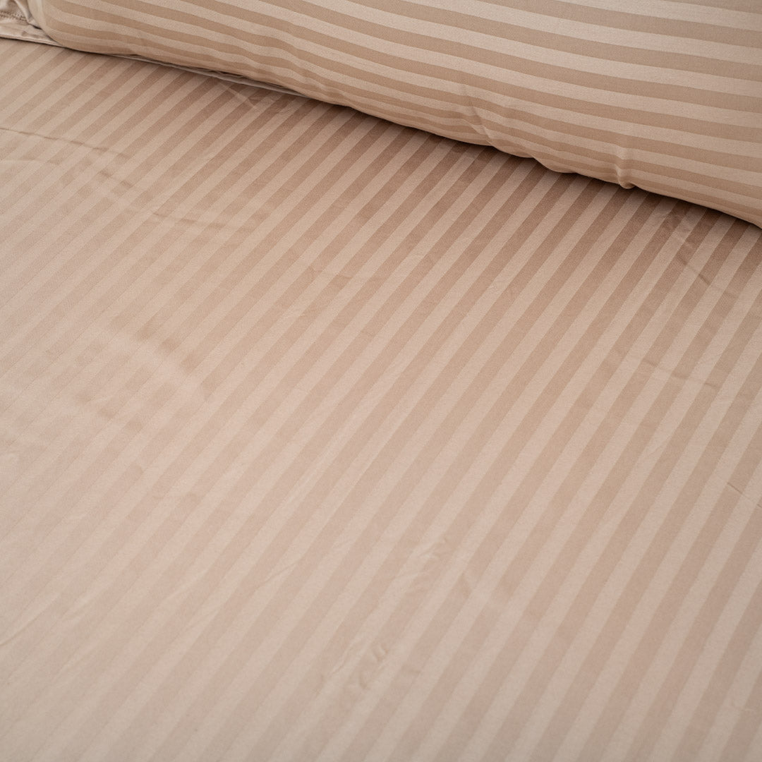 Elegant Dobby Stripe Bed Sheet 2pc Pillow Cover 1pc Bed Sheet- BEIGE